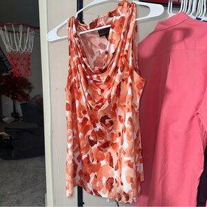Dana Buchman Orange and White Patterned Blouse